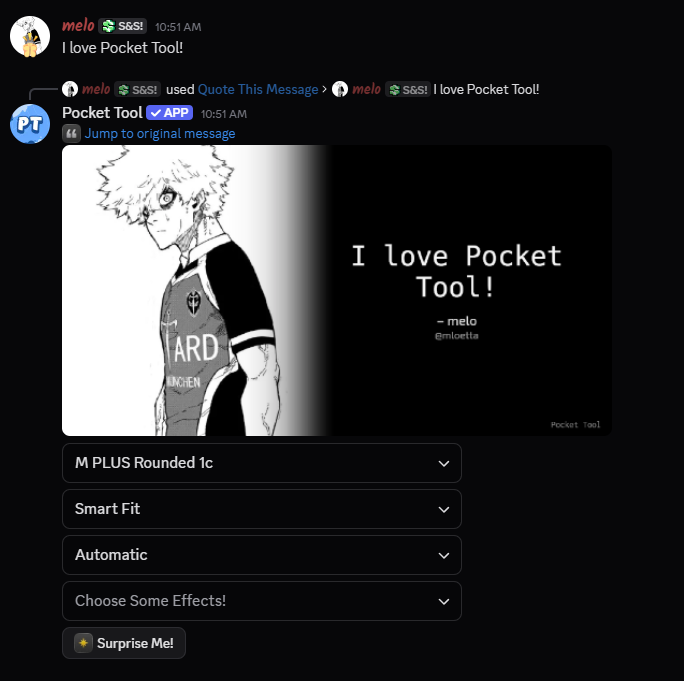 Pocket Tool quote creator inside Discord